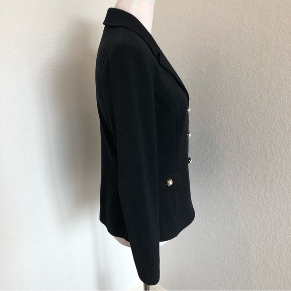 Sold St. John Collection Black Santana Knit Jacket with Signature Pearl Buttons - Picture 6 of 10